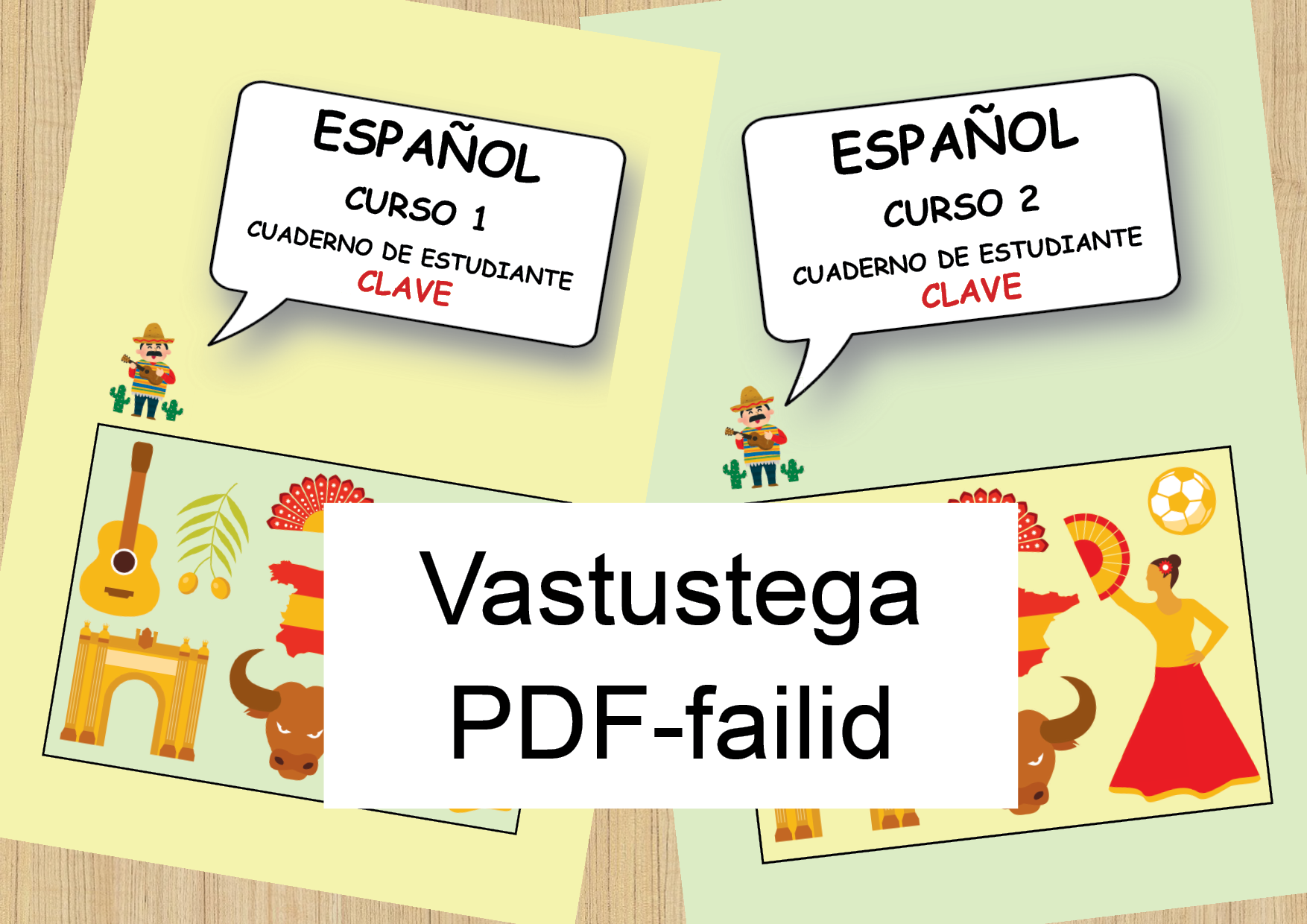 Vastustega PDF-failid hispaania keele töölehtede kogumiku 1. ja 2. osale
